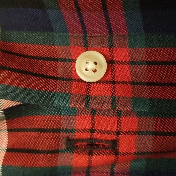 Eddie Bauer Red, Green, & Blue Plaid Button Down Rayon Shirt, Medium, $20 - Picture 7 of 7